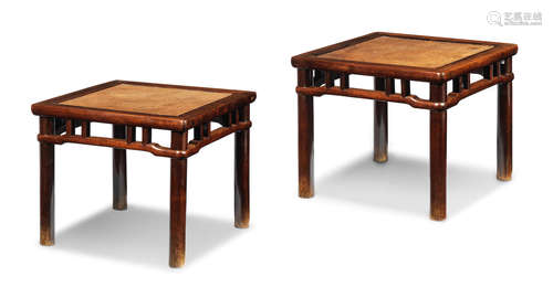 A pair of hongmu stools, fangdeng 18th century