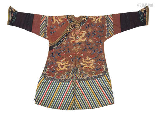 A chestnut silk gauze child's 'nine-dragon' robe, jifu Late Qing Dynasty