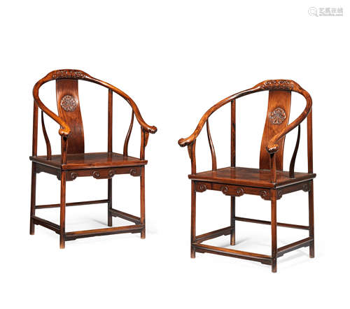 A pair of huanghuali horseshoe-back chairs Qing Dynasty