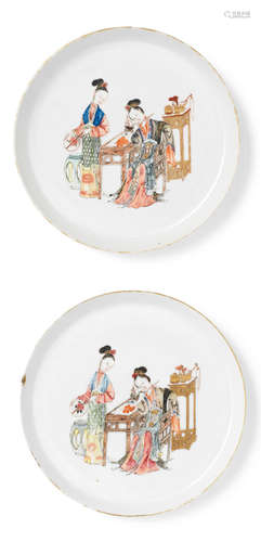 A pair of famille rose 'ladies' dishes Yongzheng