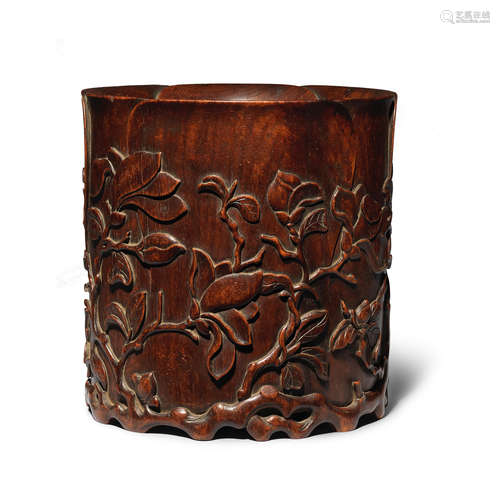 A huanghuali 'magnolia' brushpot, bitong Mid Qing Dynasty