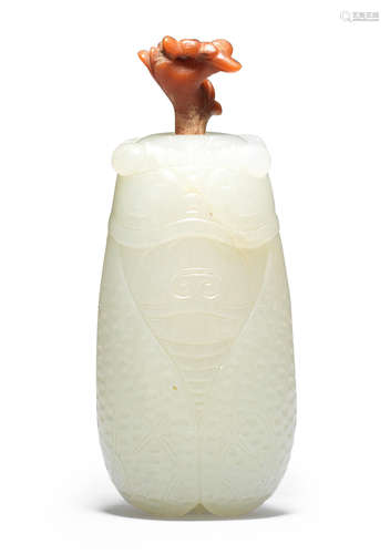 A white jade 'cicada' snuff bottle 18th/19th century