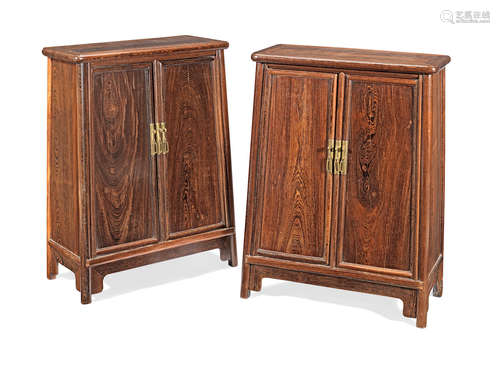 A rare pair of jichimu small tapered two-door side cabinets, gui 19th/early 20th century