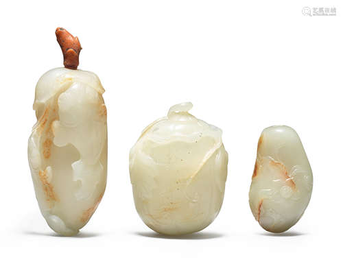 Three very pale green jade snuff bottles 18th/19th century