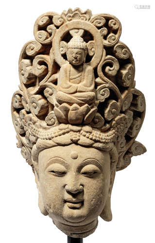A large stone head of Guanyin Qing Dynasty