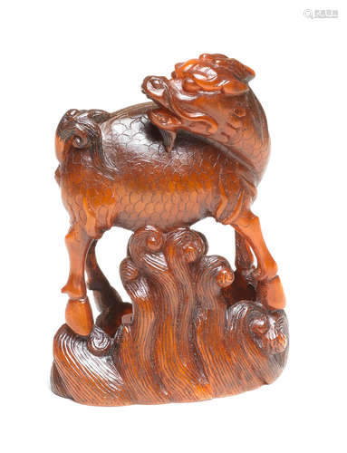 A fine buffalo-horn carving of a qilin 18th/19th century