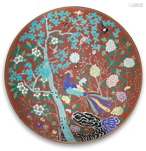 A very large cloisonné enamel 'phoenix' dish 19th century