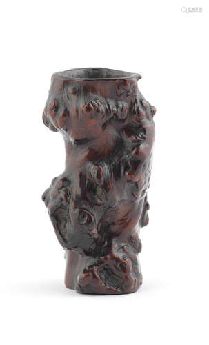 A gnarled fruitwood brushpot, bitong 18th century