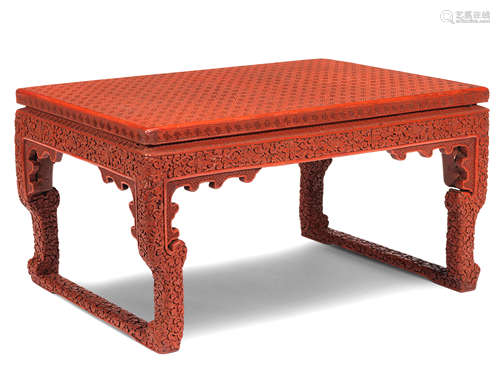 A rectangular cinnabar lacquer low table, kang Jiaqing