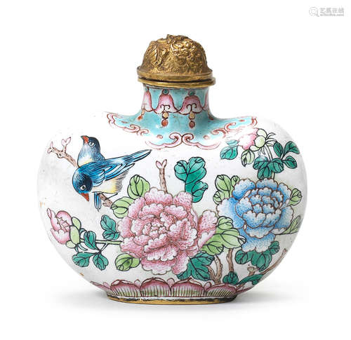 A painted enamel snuff bottle 18th century, seal Shangxin