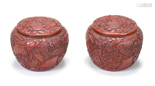 A very rare pair of carved cinnabar-lacquer 'weiqi' boxes and covers Late 16th/early 17th century