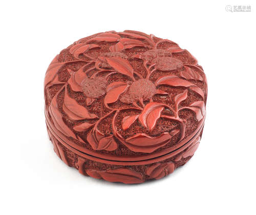 A cinnabar lacquer 'lychee' box and cover Late Ming Dynasty