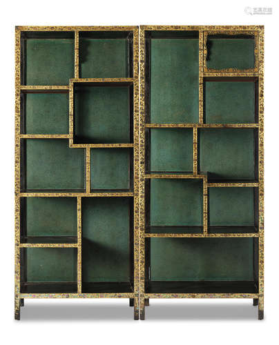 A pair of very rare imperial gilt-lacquer and mother-of-pearl-inlaid display cabinets Yongzheng/Qianlong