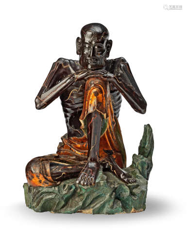 A rare large lacquered-wood figure of an Ascetic Luohan 18th century