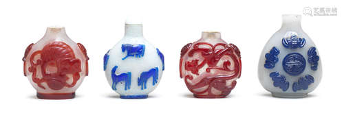 A group of four glass overlay snuff bottles Qing Dynasty