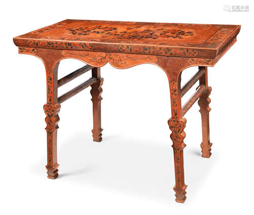 A rare polychrome and carved lacquer table, Pingtou'an Ming Dynasty