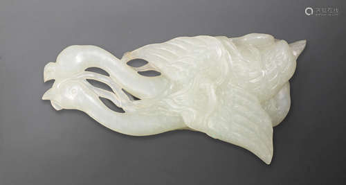 A superb very pale green jade 'double goose' paperweight 18th century