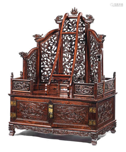 A rare huanghuali throne-shaped mirror-stand, jingtai 17th/18th century