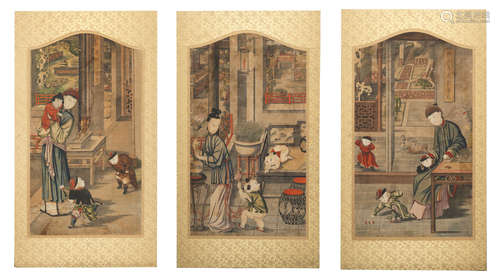 A rare set of three Suzhou prints Qianlong, by Guan Ruiyu