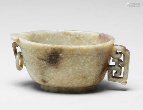 An archaistic 'Chicken-Bone' jade pouring vessel, Yi 17th/18th century