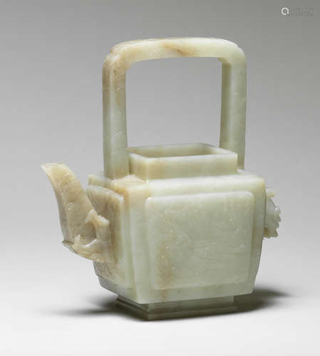 A rare pale green jade teapot 16th century