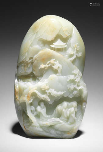 A superb pale green jade 'immortals' boulder Qianlong