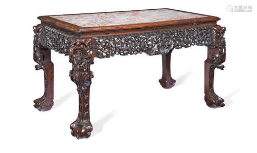 A hongmu hardstone-inset table 19th century