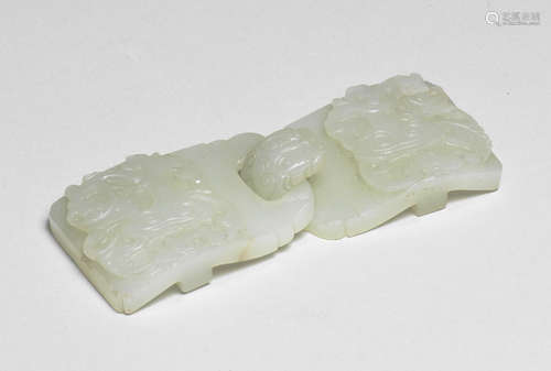 A white jade two-part belt buckle 19th century