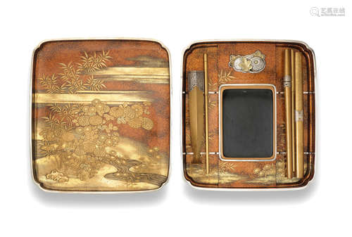 A fine gold-lacquer matching set of bundai (writing table) and suzuribako (box for writing utensils) Meiji era (1868-1912), late 19th/early 20th century