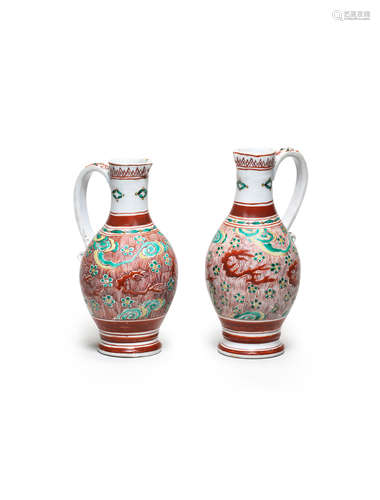 A pair of early enamelled Arita Ko-kutani-style ewers Edo period (1615-1868), 1660-1680