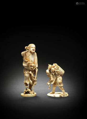 Two ivory figure okimono Meiji era (1868-1912), late 19th/early 20th century