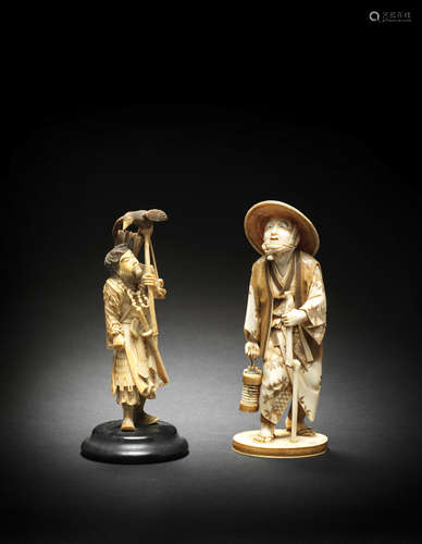 Two ivory okimono figures One by Yuho, Meiji era (1868-1912), late 19th/early 20th century