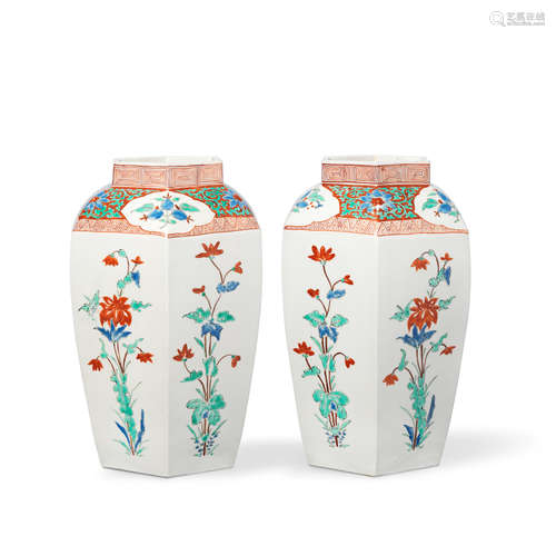 A pair of Kakiemon hexagonal 'Hampton Court' jars Edo period (1615-1868), late 17th century