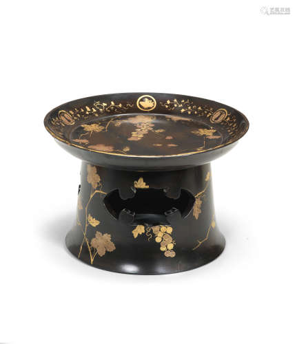 A black-lacquer tall marukumotsudai (round offering stand) Edo period (1615-1868), probably the second half of the 17th century
