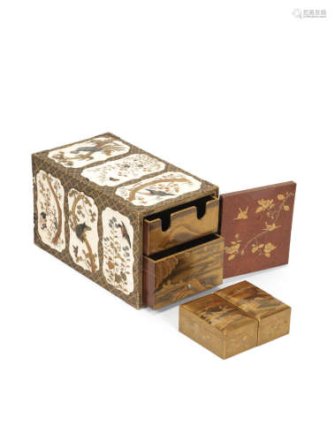 A gold-lacquer, ivory and shibayama-inlaid portable rectangular kodansu (cabinet) Meiji era (1868-1912), late 19th/early 20th century