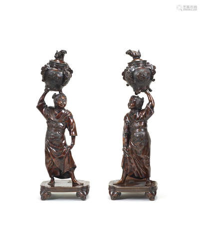 A pair of bronze boys By Mori Homei, Meiji era (1868-1912), late 19th/early 20th century