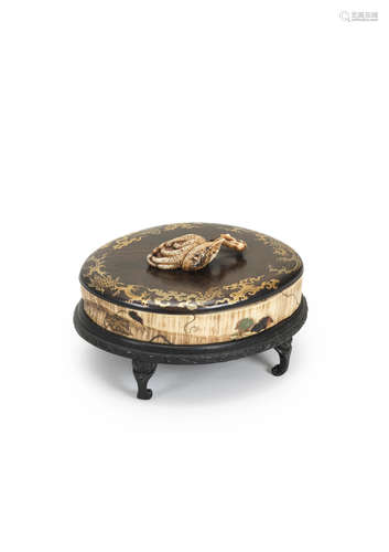 An inlaid ivory and lacquered oval box and cover Meiji era (1868-1912), late 19th/early 20th century