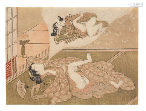 one by Suzuki Harunobu (1725-1770) and one attributed to Ippitsusai Buncho (active circa 1765-1792) Edo period (1615-1868), circa late 1760s and circa 1770