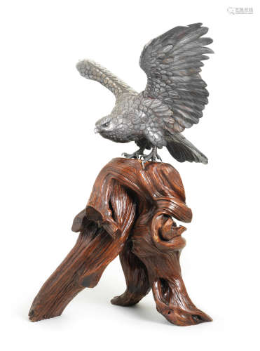 A silvered-bronze model of an eagle By Masatsune, Meiji era (1868-1912), late 19th/early 20th century