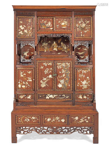 A Shibayama-inlaid and lacquered wood cabinet Meiji era (1868-1912), late 19th/early 20th century