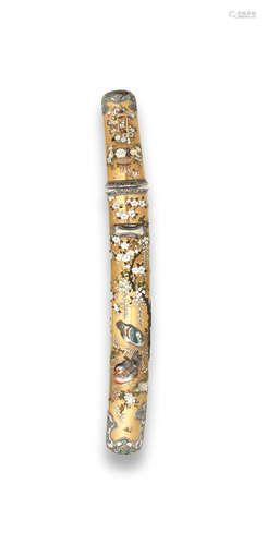 A gold-lacquer and Shibayama-inlaid tanto koshira-e (ornamental mounting for a short sword) Meiji era (1868-1912), late 19th/early 20th century