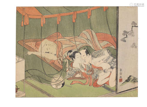 One by Suzuki Harunobu (1725-1770) and one attributed to Isoda Koryusai (1735-1790) Edo period (1615-1868), circa late 1760s and early 1770s