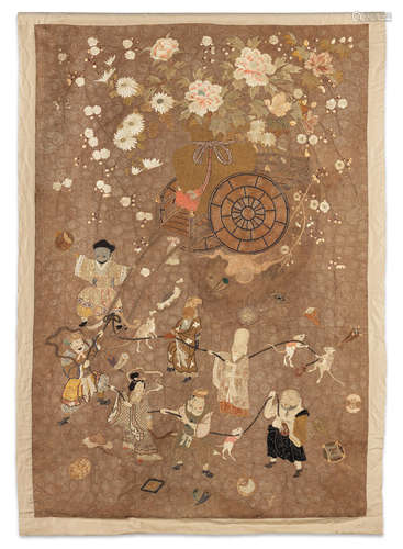 A large embroidered wall hanging Meiji era (1868-1912), late 19th/early 20th century