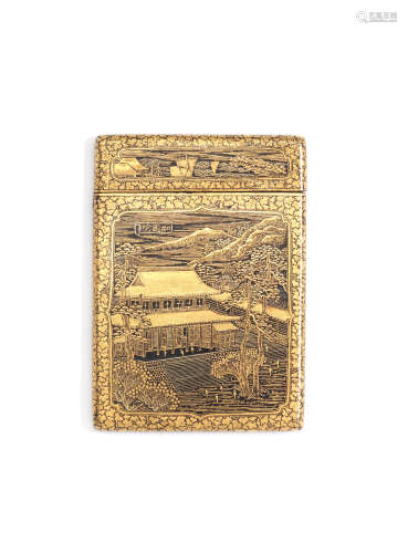 An inlaid iron card case Attributed to the Komai Company of Kyoto, Meiji era (1868-1912), late 19th/early 20th century