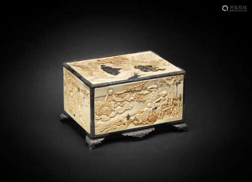 An inlaid ivory and silver-mounted rectangular box and cover Meiji era (1868-1912), late 19th/early 20th century