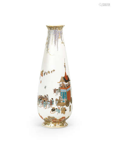 A Satsuma slender pear-shape vase By Yabu Meizan (1853-1934), Meiji era (1868-1912), late 19th/early 20th century