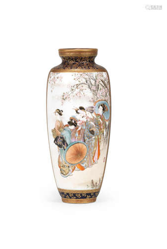 A Satsuma slender ovoid vase Painted by Sozan for the Kinkozan workshop, Meiji (1868-1912), late 19th/early 20th century