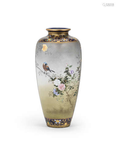 A Satsuma slender ovoid vase By Kinkozan, Meiji era (1868-1912), late 19th/early 20th century