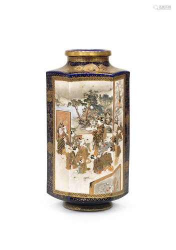 A Satsuma hexagonal tall vase By Kichizan, Meiji era (1868-1912), late 19th/early 20th century