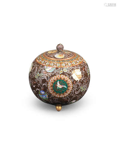 A cloisonné-enamel spherical vessel and cover Meiji era (1868-1912), late 19th/early 20th century